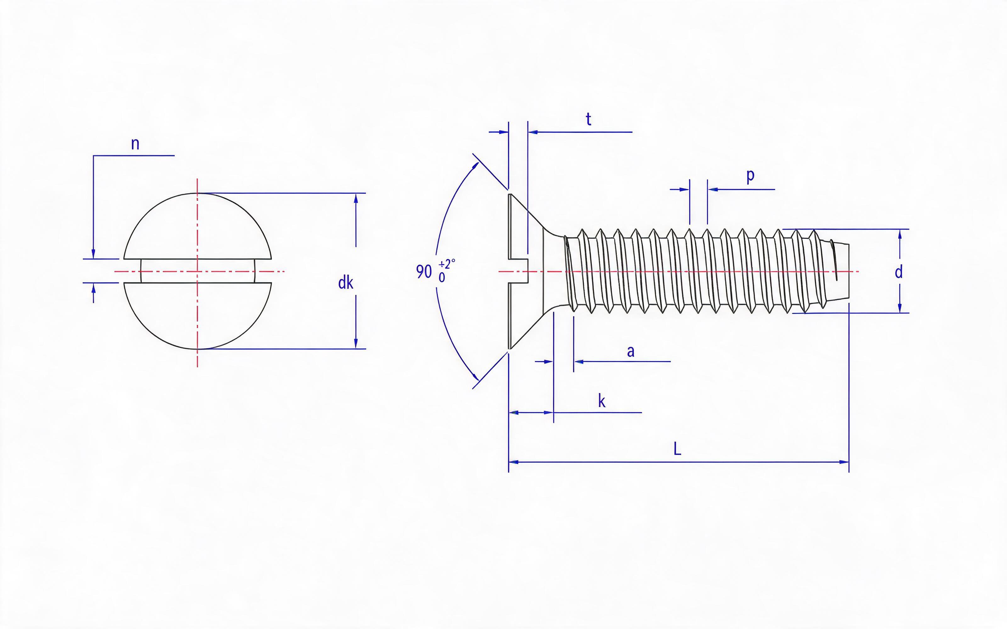 Slotted countersunk head self-tapping screw F-type Standard Drawing