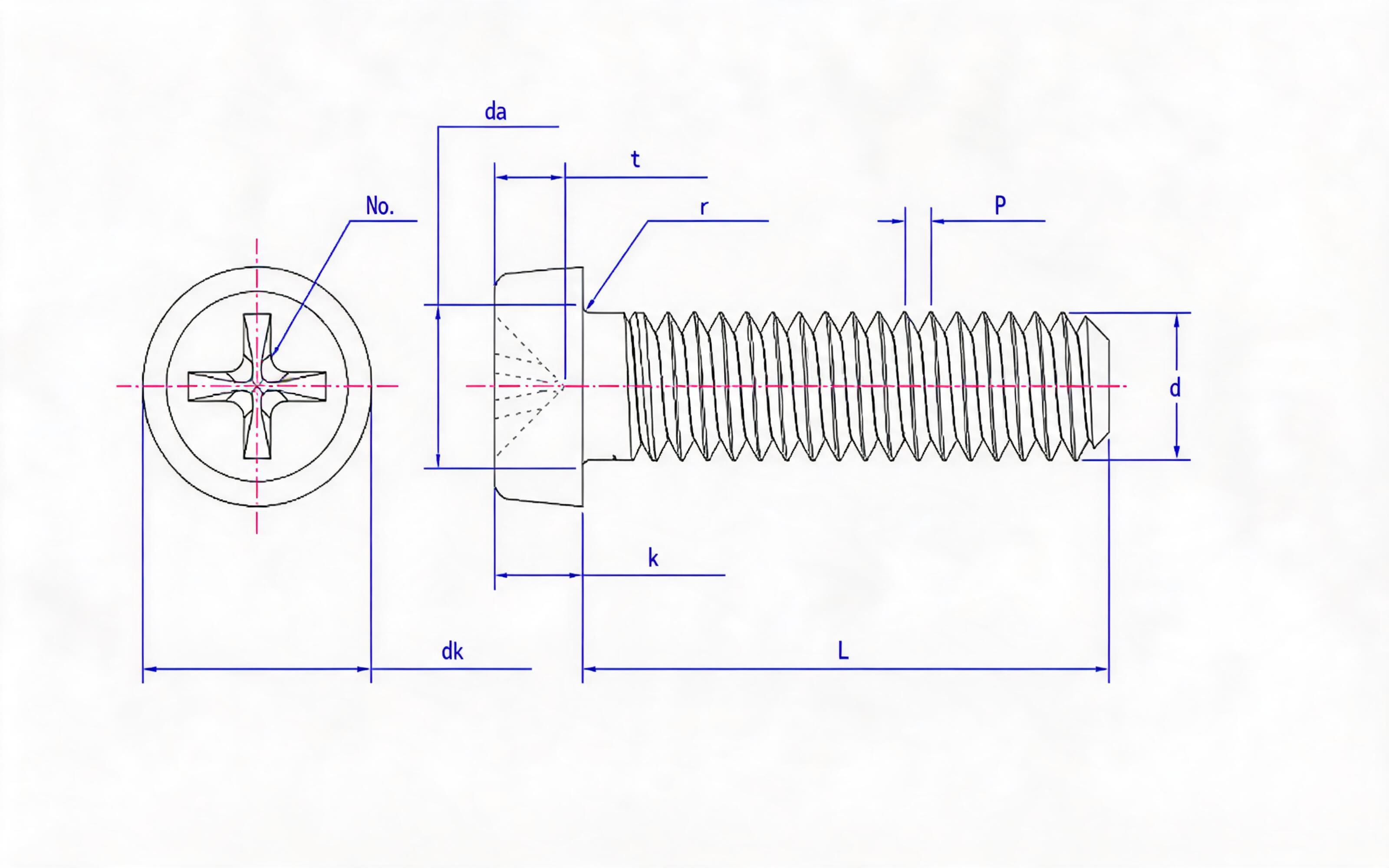Cross recessed cheese head screw (H-groove) Standard Drawing