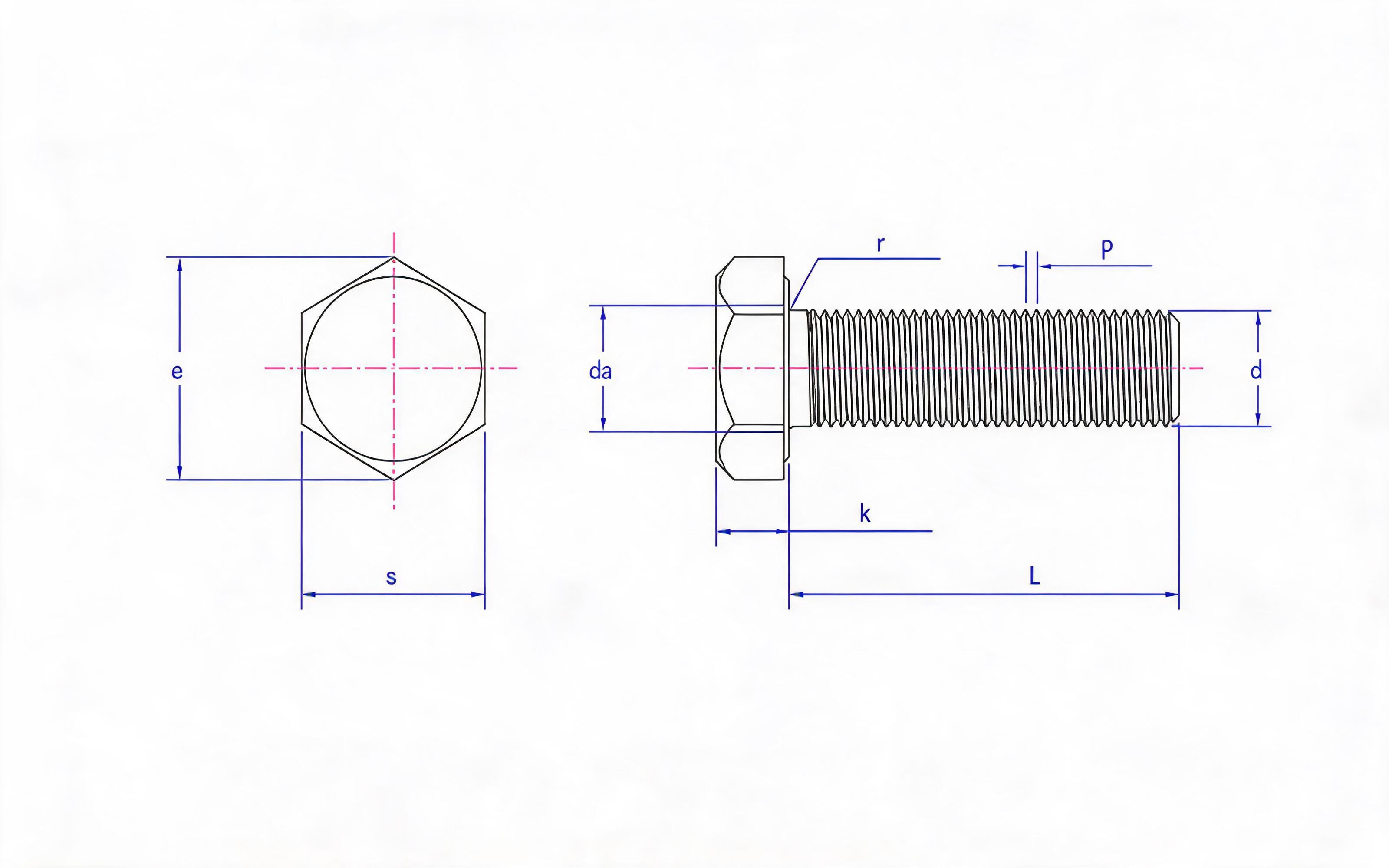 Full thread fine thread hexagon bolt Standard Drawing
