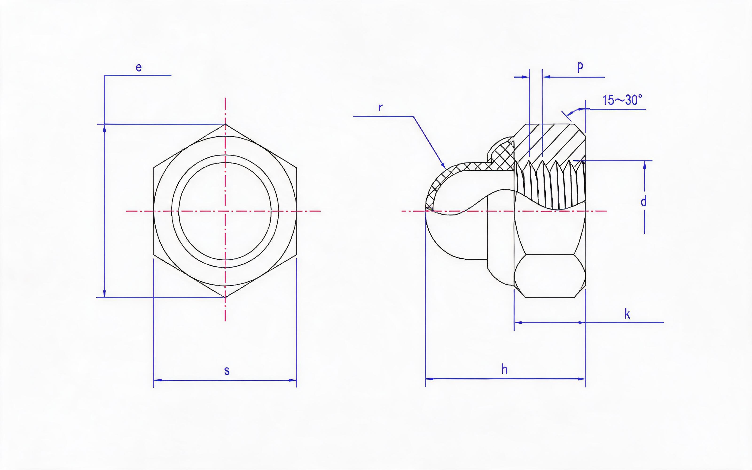 NONMETALLIC INSERT HEXAGON CAP NUT Standard Drawing