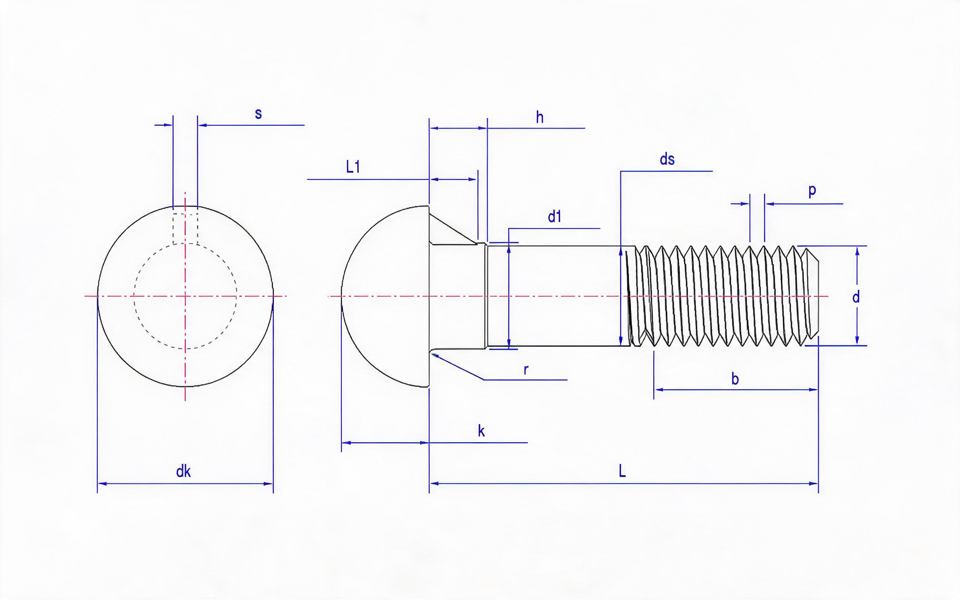 Round head mortise bolt Standard Drawing