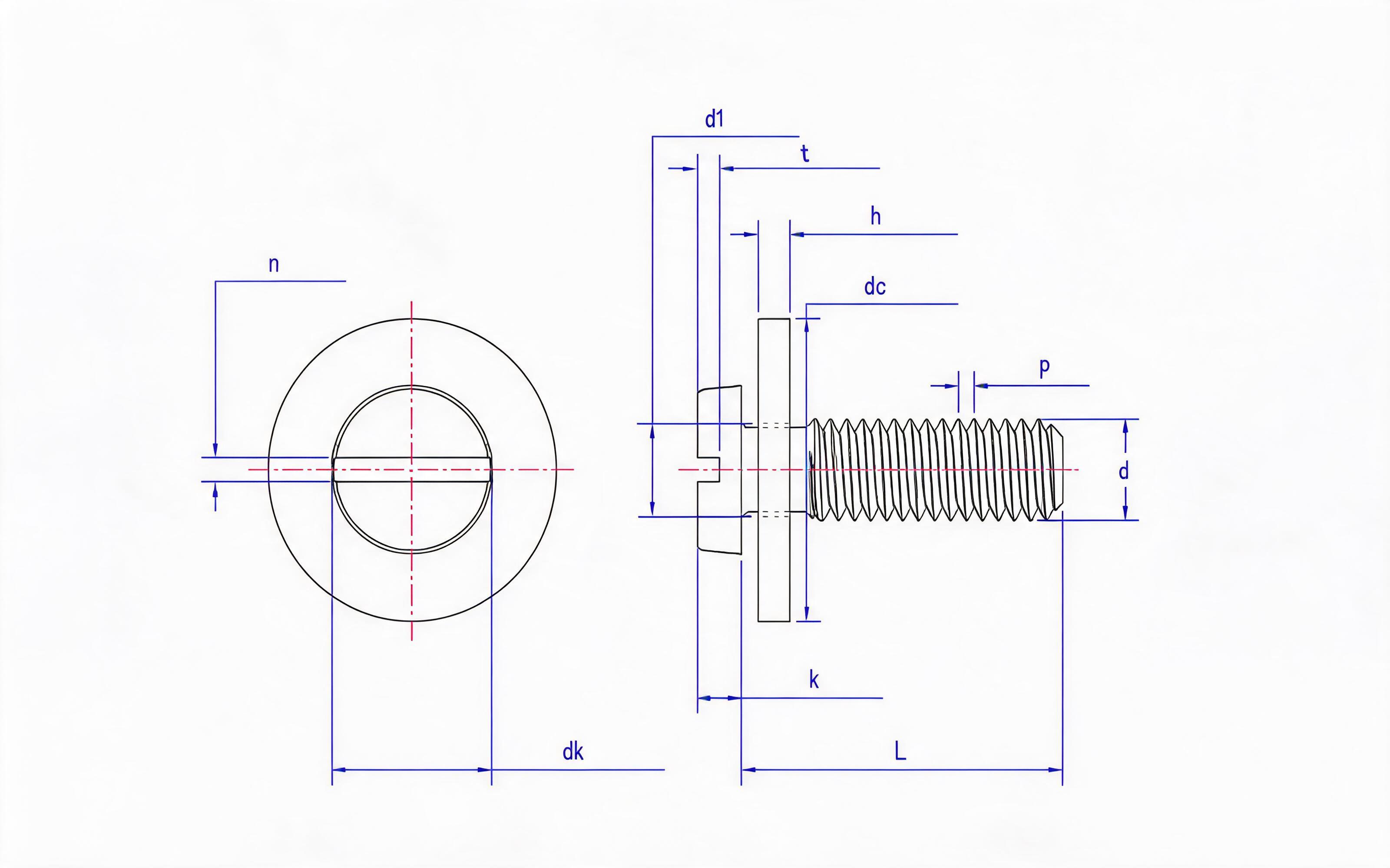 Combination of slotted cheese head screw and large flat washer Standard Drawing