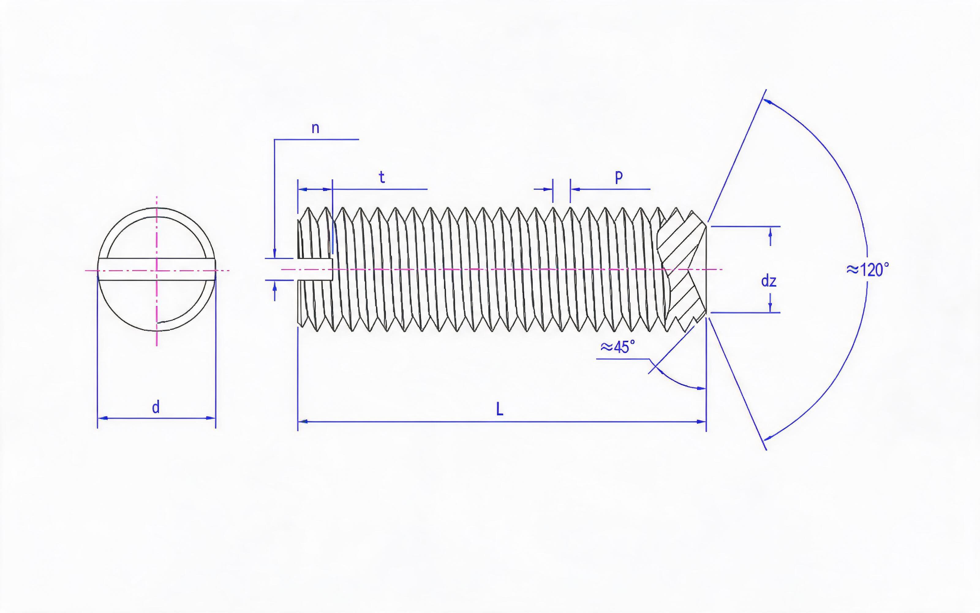 SLOTTED RECESS POINT SET SCREW Standard Drawing