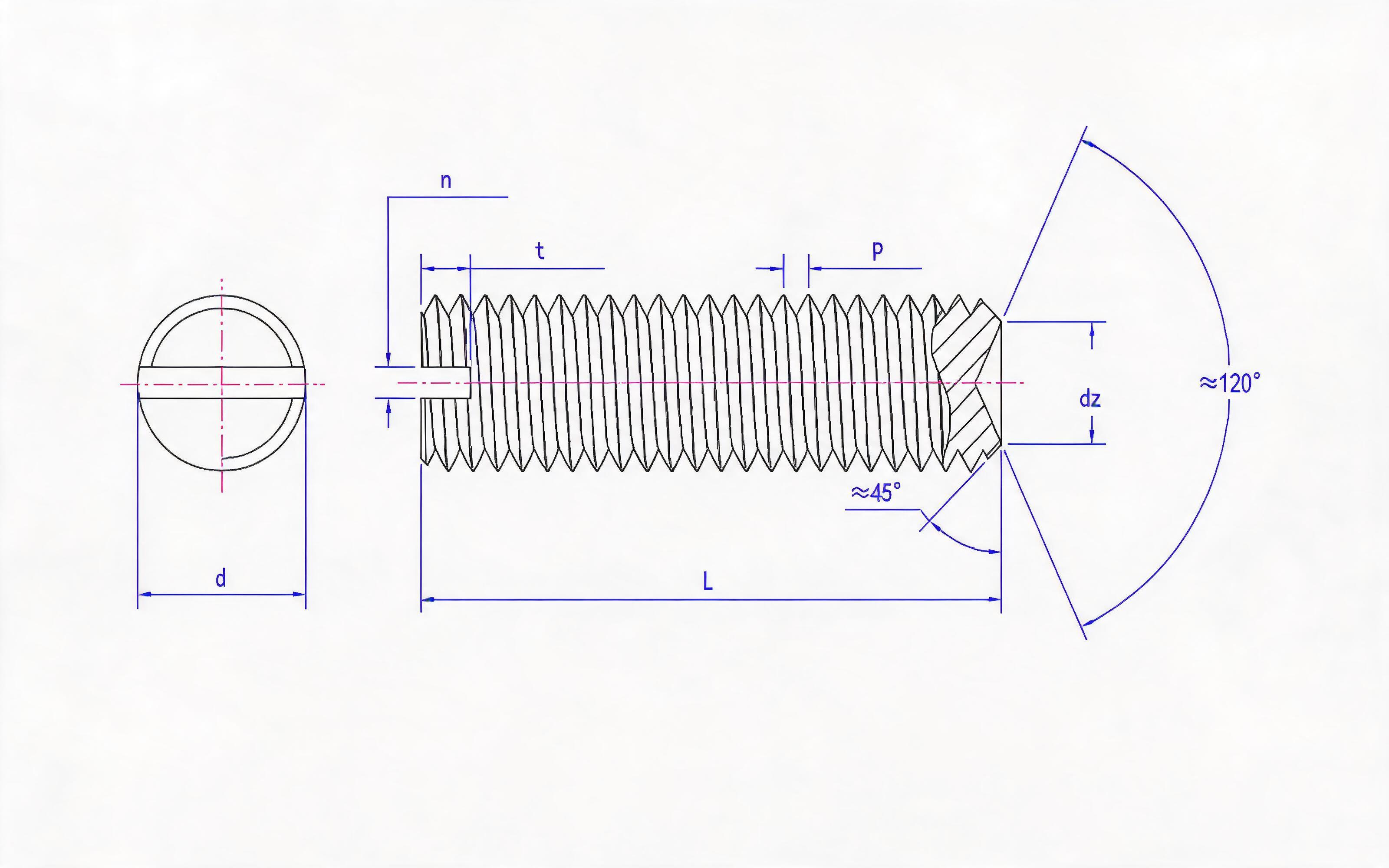 SLOTTED RECESS POINT SET SCREW Standard Drawing