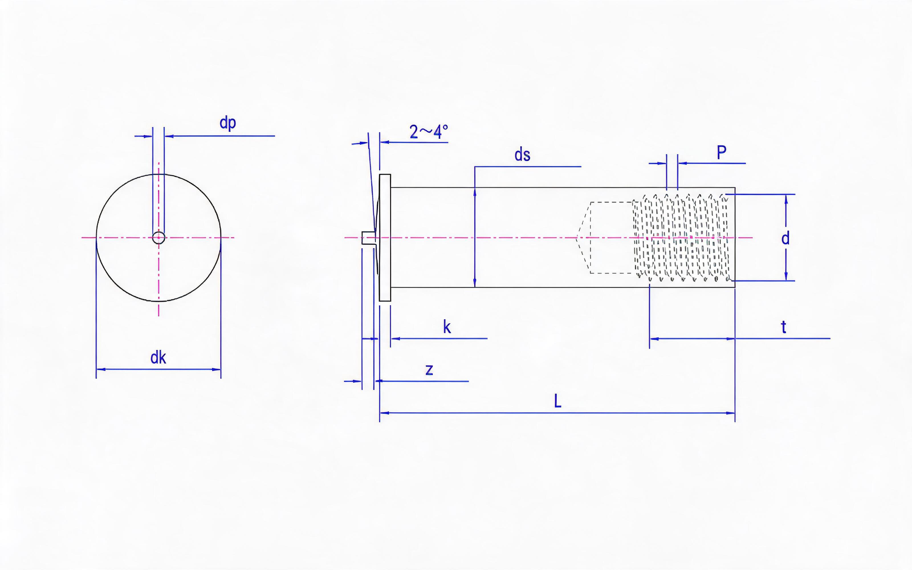 Welded nut column for energy storage welding (IT type) Standard Drawing