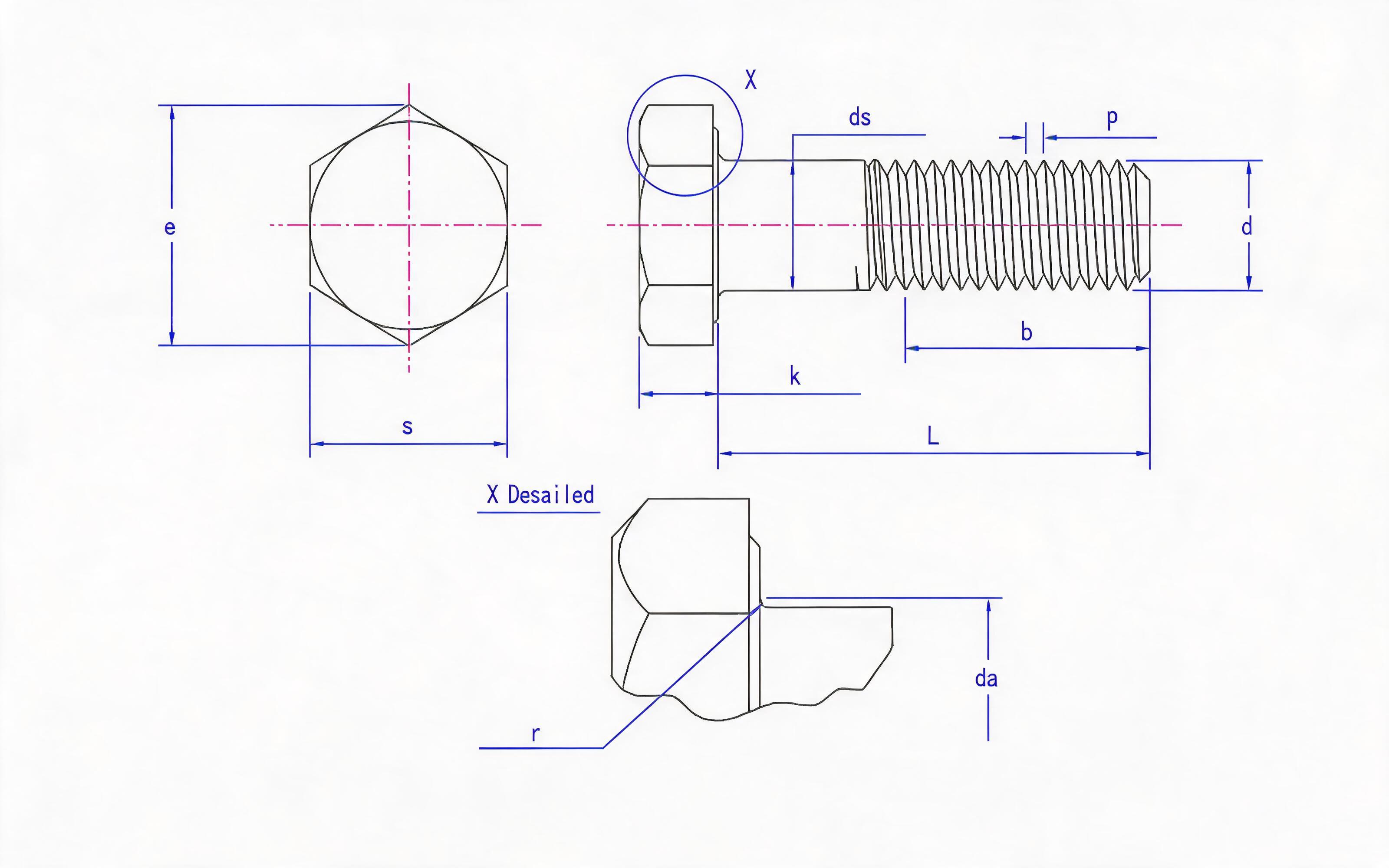Hexagon head bolt Standard Drawing