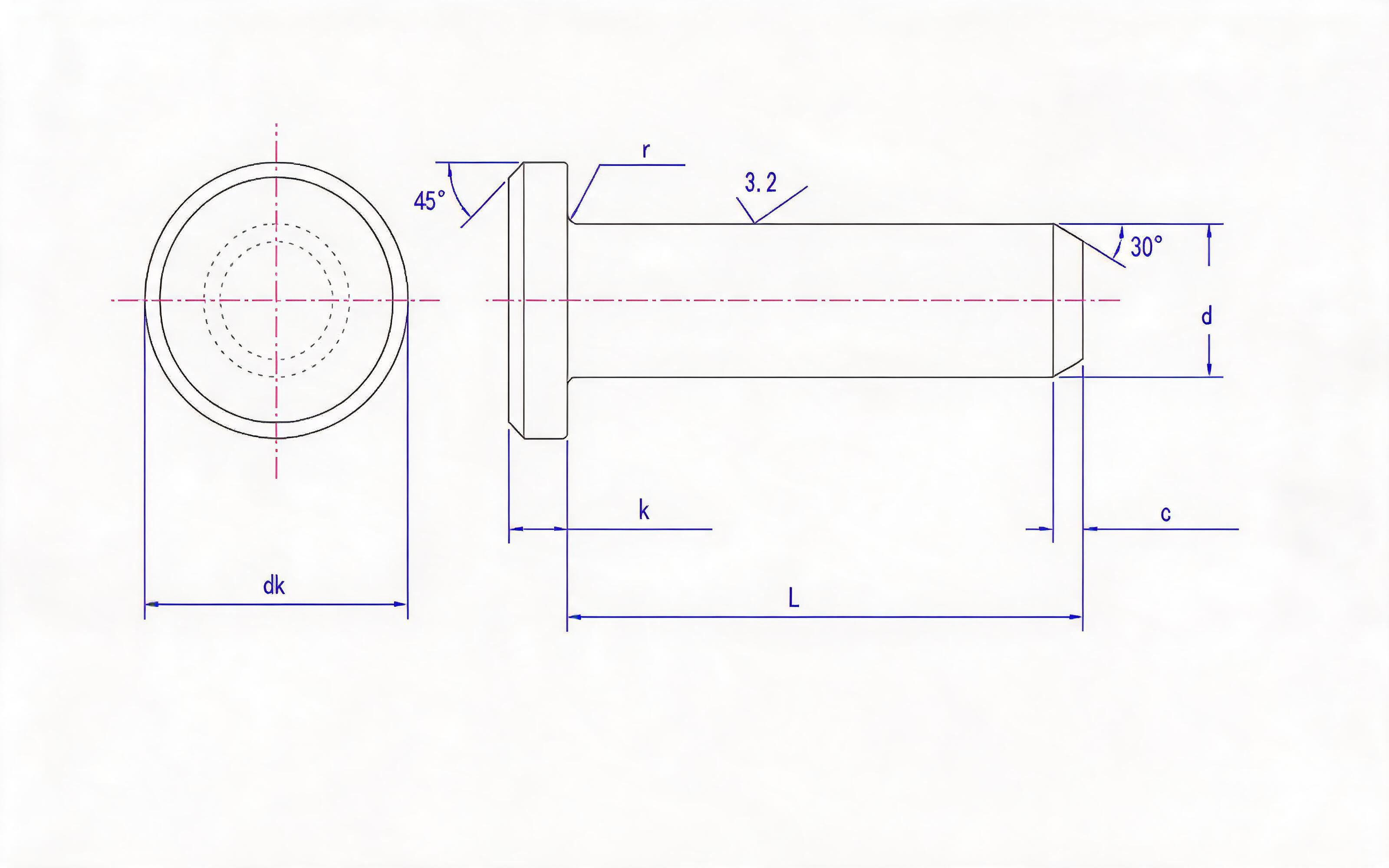 Pin shaft (type A without hole) Standard Drawing