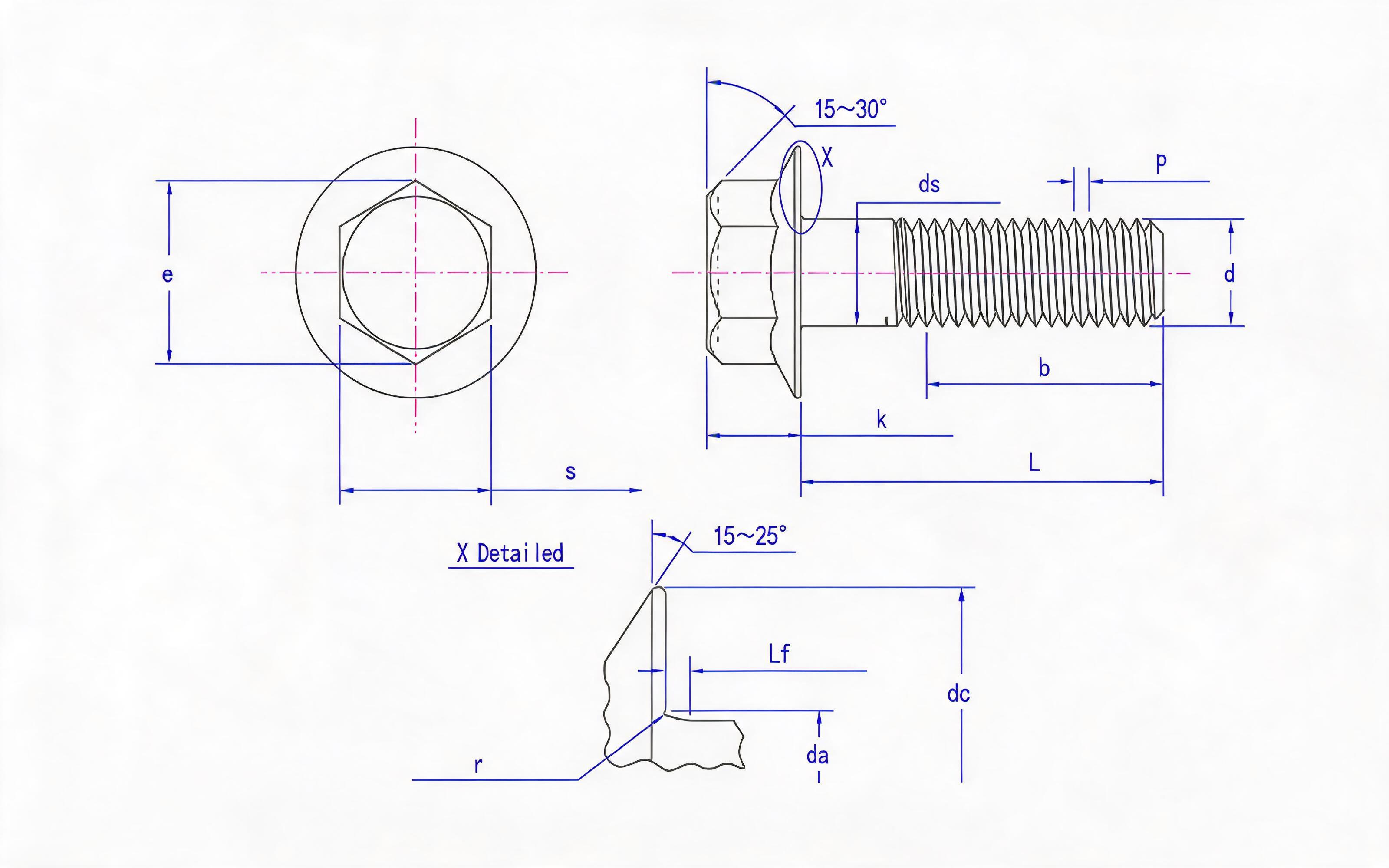 Oversize hexagon flange bolt (type B) Standard Drawing
