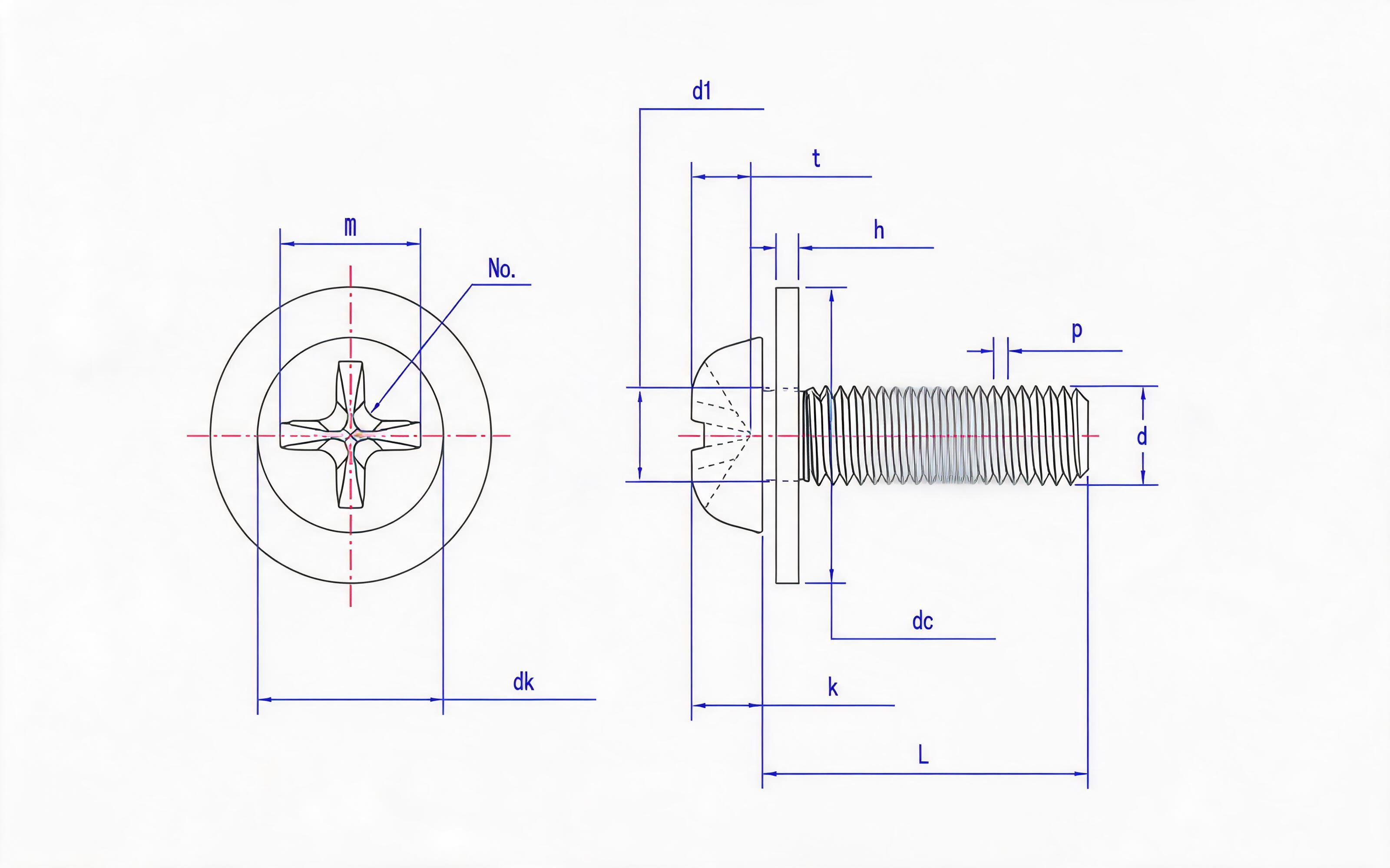 Combination of cross recessed small panhead screw and large flat washer Standard Drawing