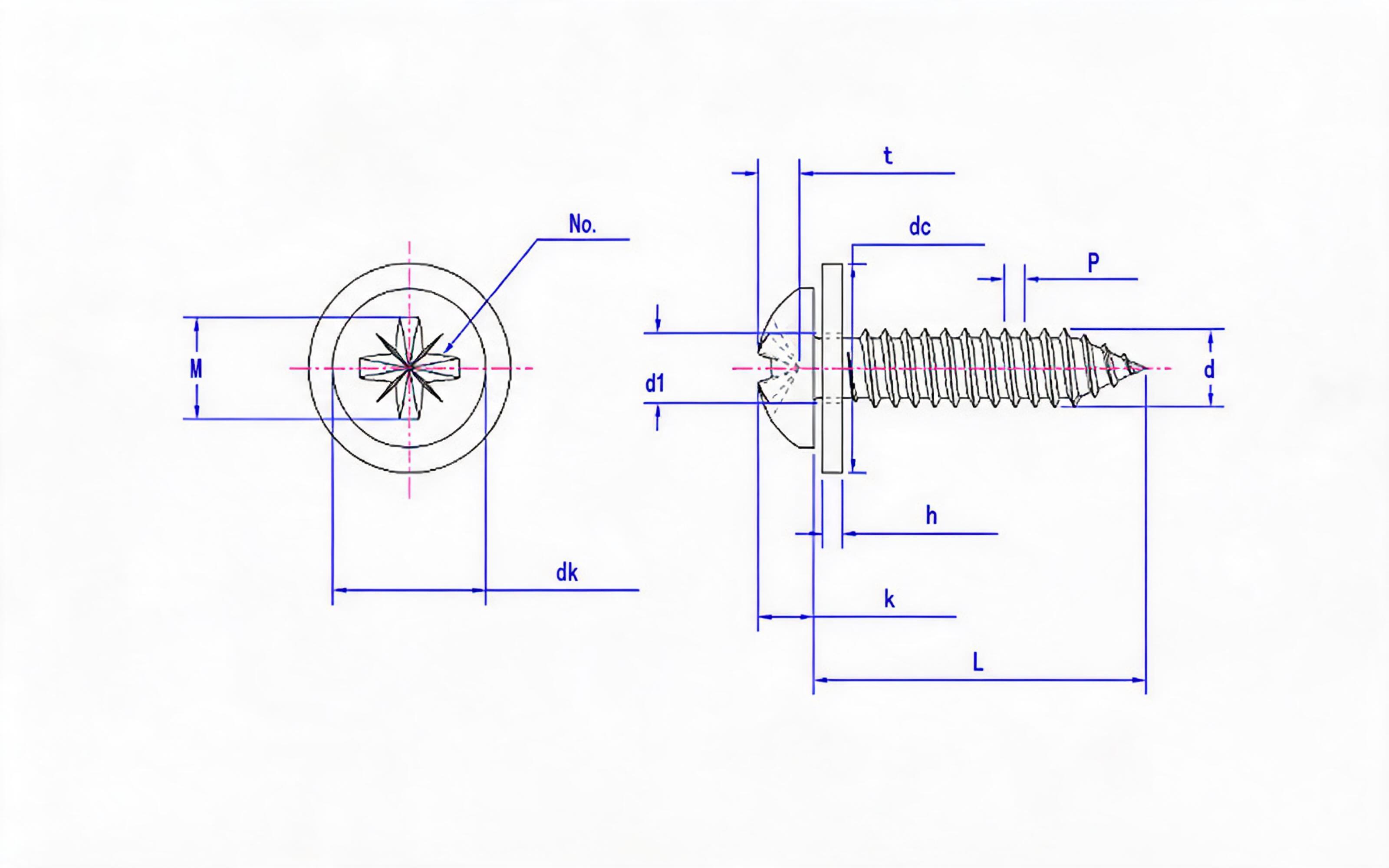 Rice groove panhead self-tapping screw and flat washer combination type C Standard Drawing
