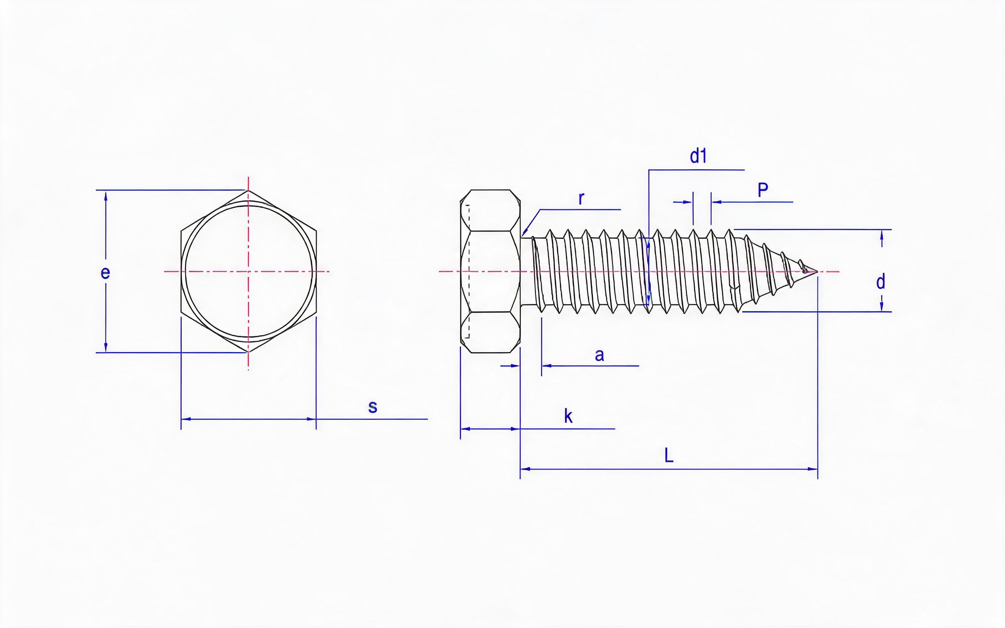 Type C recessed hexagon self-tapping screw Standard Drawing